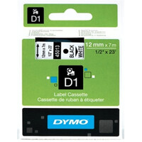 DYMO D1 Labels 12MM -- WHITE on BLACK